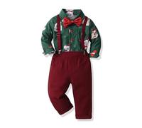 Yoolhamy - Set Abito per Bambini per Natale Outfit per Piccoli Gentiluomini Abito per Bambini per Natale Abbigliamento a Manica Lunga Camicia con Papillon e Bretelle, 2-3 Jahre