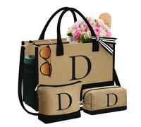 YOOLIFE Regalo di compleanno personalizzato per donna - Borsa da spiaggia con lettera e monogramma per addio al nubilato, sorella, fidanzata, non