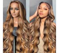 YOOLOOT Parrucca frontale in pizzo ombré con capelli umani 13 x 4 HD trasparente ondulata frontale in pizzo parrucca capelli umani densità 200% biondo miele parrucche per donne (66 cm)
