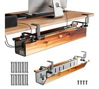 YOOMONA Cable Management Tray Under Desk No Drill, 38" Under Desk Cable Management with Clamp/Screw Mount, Standing Desk Cable Management, Wire Cord Organizer for Table, Cable Tray for Office, Home