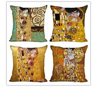 Yoonqun Federe per Cuscini,4 Pack Cuscin Divano Velluto Fodera per Cuscino Bacio Klimt d'epoca Federa per Divano Casa Soggiorno Camera da Letto Decorazione per Interni Quadrate per Cuscino 40x40cm