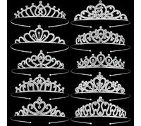 Yoosit Confezione da 10 diademi per compleanno da donna, con strass scintillanti, corone da principessa, in metallo rosa, argento, oro, per bomboniere, matrimoni, balli studenteschi, rimpatriate