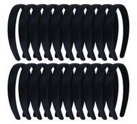 Yoosit Confezione da 20 fasce per capelli in plastica con rivestimento in tessuto satinato nero, per fai da te, base in tinta unita, fasce per capelli rigide (nero B)