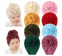 Yoosit Confezione da 8 Cappelli a Turbante in Cotone Massiccio con Nodo a Fiore Grande per Capelli con Fiocco Largo Beanie Islamico India cap Primavera Estate Ospedale Cameretta Cappello per Neonato