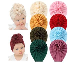 Yoosit Confezione da 8 Cappelli a Turbante in Cotone Massiccio con Nodo a Fiore Grande per Capelli con Fiocco Largo Beanie Islamico India cap Primavera Estate Ospedale Cameretta Cappello per Neonato