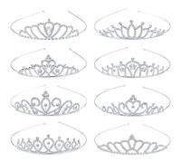Yoosit Confezione da 8 diademi per compleanno per ragazze, corone da principessa con strass di cristallo, diadema argentato, per feste, balli, rimpatriate, matrimoni, spose, per donne e ragazze