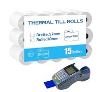 Yoosso 15 rotoli di carta termica EC, 57 mm x 14 m x 12 mm, rotoli di carta di ricarica per lettori di carte fotografiche istantanee