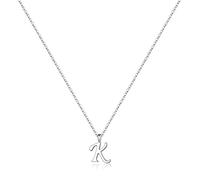 Yoosteel Collana in argento Sterling S925 con iniziale, per ragazze e donne, in argento/oro rosa, collana con iniziale corsiva, collana con piccola lettera, gioielli regalo di compleanno per donne e