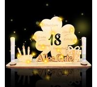 Yootiko Regalo per il 18° compleanno con quadrifoglio LED - Libro degli ospiti personalizzato in legno - Regalo per ragazza o ragazzo - Decorazione con incisione