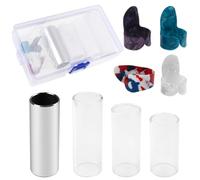 Yootones Set di diapositive per chitarra, 1 scivolo in acciaio inox, 3 vetrini e 4 plettri protettivi per dita, per chitarra, banjo, ukulele