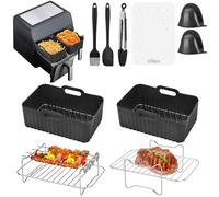 Yoowalar Accessori per Friggitrice ad Aria da 10 Pezzi, Set di Accessori Airfryer per Ninja Foodi Dual AF300EU, AF400EU e Altri Doppio Zona Airfryer 7.6L-9.5L, Nero
