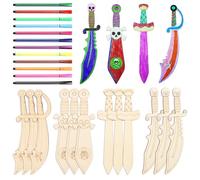 Yooyan 12 spade pirata in legno - da dipingere, sciabola creativa, spada in legno, per bambini, pirati, spada in legno, regalo di carnevale, per ragazzi e ragazze, decorazione fai da te