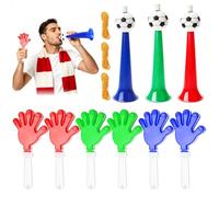Yooyan Set da 9 pezzi, 6 mani battenti e 3 bastoncini da stadio con corda, corno da calcio, vuvuzela e mani battute, per mondiali, eventi sportivi e feste di calcio