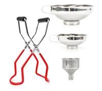 Yooyan Set di 4 imbuti, in acciaio inox, con vasetti per conserve e imbuto, 3 misure, per marmellate, conserve, olio, spezie, lavabili in lavastoviglie