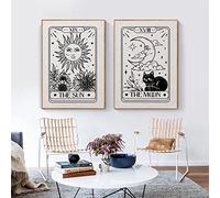 Yooyu Poster Boho Tela Il Sole E La Luna Tarocchi Mistici Astrologia Pittura Stampa Artistica Immagine della Parete Soggiorno Arredamento Camera da Letto 50x75 cm (20x30 Pollici) x2 Senza Cornice