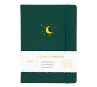 Yop & Tom Moon & Stars - Diario a righe, con bella copertina in ecopelle e carta extra spessa da 120 g/m², colore: verde foresta