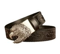 YOPADO Cinture A Cricchetto in Pelle da Uomo Cinturino in Rilievo con Incisione Floreale Occidentale con Fibbia Automatica Senza Foro Testa D'Aquila Scolpita 3D(130cm/waist:44"~46", Black)