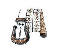 YOPADO Cinture Western con Giallo Strass per Uomo Donna, Cintura da Gothic Cowgirl Cowboy in Pelle con Borchie E Bling Brillantini Diamanti Fibbia (125cm/waist:43", White)