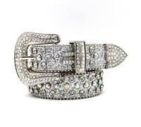 YOPADO Cinture Western con Strass per Donna Uomo, Cintura in Pelle con Borchie a Bling Diamanti E Fibbia Cowgirl Cowboy per Pantaloni Jeans(125cm/waist:43", Silver)