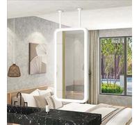 Yopappol Specchio da bagno sospeso con cornice in metallo e luci, specchio da toeletta a LED in vetro, specchi decorativi rettangolari montati a soffitto con braccio personalizzabile(40cmx70cm)