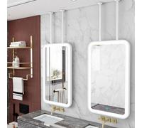 Yopappol Specchio da soffitto quadrato con pulsante touch, specchio da toeletta rettangolare arrotondato con cornice in metallo bianco per parete, specchi in vetro HD per bagno(50cmx60cm)