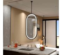 Yopappol Specchio moderno a LED da soffitto con asta sospesa - 3 modalità di illuminazione a colori, specchio da bagno con immagini HD, per il trucco, specchi decorativi neri per parete(50cmx70cm)