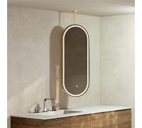 Yopappol Specchio ovale da bagno a LED con cornice dorata e braccio, specchio da toeletta/trucco da soffitto con 3 colori dimmerabili, specchi decorativi in vetro per parete(50cmx70cm)