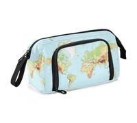 Yopersonalizes Astuccio grande per ragazze e ragazzi, con mappa del mondo, per scuola secondaria, cancelleria per ufficio, astuccio organizzato per bambini, adolescenti, studenti e donne, Multicolore