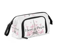 Yopersonalizes Astuccio grande per ragazze e ragazzi Parigi farfalla astuccio per scuola secondaria cancelleria ufficio astuccio organizzato per bambini adolescenti studenti donne, Multicolore