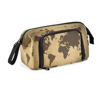 Yopersonalizes Astuccio grande per ragazze e ragazzi, vintage, con mappa del mondo, per scuola secondaria, cancelleria per ufficio, astuccio organizzato per bambini, adolescenti, studenti e donne