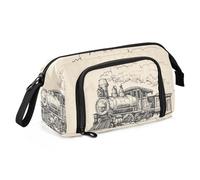 Yopersonalizes Astuccio grande per ragazze e ragazzi, vintage, con treno, per scuola secondaria, cancelleria per ufficio, astuccio organizzato per bambini, adolescenti, studenti e donne, Multicolore