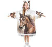 Yopersonalizes Coperta con cappuccio oversize per bambini e bambine, in pile con stampa di cavalli e tasca, con cappuccio, per bambini e adolescenti, Multicolore, 120-150