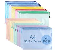 YOPEUC 20 Pezzi Borse di File A4,Sacchetto di Zip Impermeabile 10 Colori,Mesh Sacchetto del Documento per Documenti,Ricevute Cosmetici,A4 Busta Plastica 33,5 x 24CM