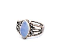 YOPI Anello cavo in pietra naturale con opale bianco e turchese antico - Gioielli regolabili in stile bohémien(Opal)