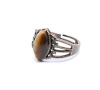YOPI Anello cavo in pietra naturale con opale bianco e turchese antico - Gioielli regolabili in stile bohémien(Tigereyestone)