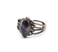 YOPI Anello cavo in pietra naturale con opale bianco e turchese antico - Gioielli regolabili in stile bohémien(Amethyst)