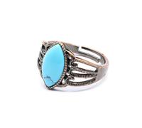 YOPI Anello cavo in pietra naturale con opale bianco e turchese antico - Gioielli regolabili in stile bohémien(Blueturquoise)
