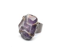 YOPI Anello in pietra naturale a forma di uovo con agata viola amorfa e pietra del sole - Gioielli artigianali unici(Amethyst)