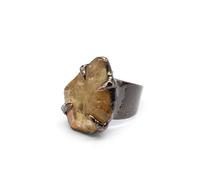 YOPI Anello in pietra naturale a forma di uovo con agata viola amorfa e pietra del sole - Gioielli artigianali unici(Citrine)