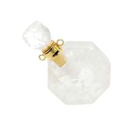 YOPI Bottiglia di Profumo in Pietra di Cristallo Poligonale - Gioiello con Ciondolo in Acciaio Inossidabile for Olio Essenziale(Gold-platedwhitecrystal)