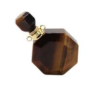 YOPI Bottiglia di Profumo in Pietra di Cristallo Poligonale - Gioiello con Ciondolo in Acciaio Inossidabile for Olio Essenziale(Gold-platedtigereyestone)