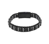 YOPI Bracciale cilindrico in corda intrecciata con calcoli biliari neri in cristallo con accenti in acciaio inossidabile for uomo e donna