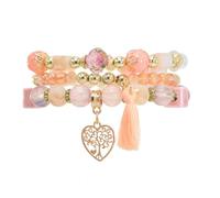 YOPI Bracciale con ciondolo con nappa for albero della vita, metallo multistrato, perline di cristallo, for donna(pink)