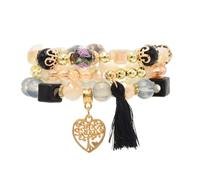 YOPI Bracciale con ciondolo con nappa for albero della vita, metallo multistrato, perline di cristallo, for donna(black)