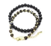 YOPI Bracciale con perline di cristallo a forma di cuore fatto a mano | Gioielli in stile etnico for donna(Obsidian)