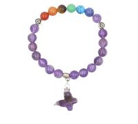 YOPI Bracciale con perline di cristallo di sette pietre di Buddha con pendente a farfalla - Gioielli di guarigione spirituale(Amethyst)