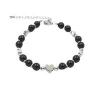 YOPI Bracciale con perline di cristallo e ciondolo in acciaio inossidabile a forma di cuore - Gioielli in stile etnico da donna(Obsidian)