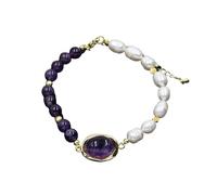 YOPI Bracciale con perline di perle di pietra di cristallo in stile etnico con accenti di rame da donna(Amethyst+pearl)