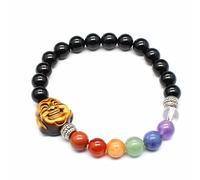 YOPI Bracciale con Testa di Buddha Chakra a Sette Colori - Perline Rotonde di Cristallo in Polvere di Giada da 8 mm(Obsidian)