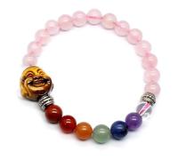 YOPI Bracciale con Testa di Buddha Chakra a Sette Colori - Perline Rotonde di Cristallo in Polvere di Giada da 8 mm(Rosequartz)